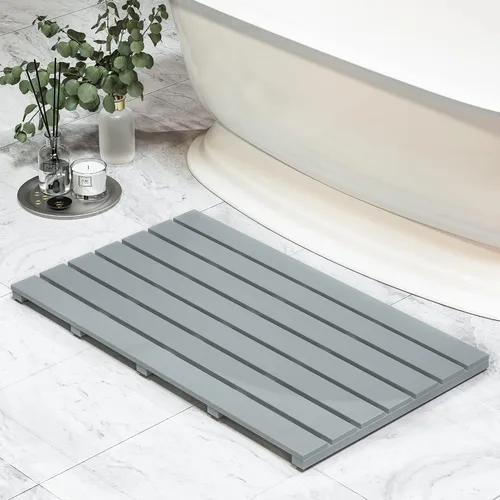 Vista 15 de Tapete de baño para ducha de lujo, antideslizante, de madera de bambú, impermeable, para uso en interiores o exteriores (negro)