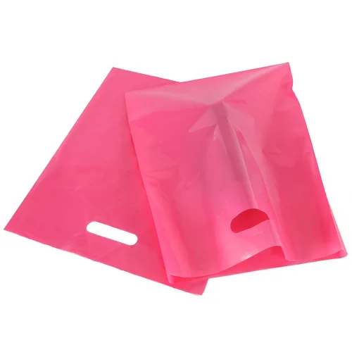 Vista 4 de 100 Bolsas 12x15 plástico color rosa y morado brillante para compras, con asas