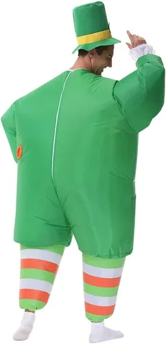 Vista 3 de Disfraz inflable del día de San Patricio para adultos, hombres, mujeres, trébol verde, vestido de la suerte