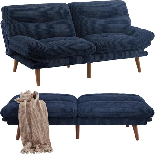 Vista 9 de Pipishell Sofá cama futón, futón convertible con respaldo ajustable y reposabrazos, sofá cama de pana para espacios pequeños, sala de estar, Gris