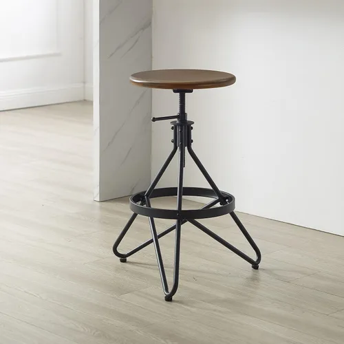 Vista 2 de Crosley Furniture Kalen Taburete giratorio de altura ajustable con asiento de madera, marrón/negro mate