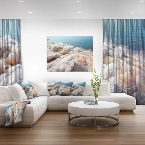 Vista 2 de Designart PT11190-20-12 - Lienzo decorativo en la playa del mar muerto, diseño de sal cristalizada en la playa del mar extra grande, 20 x 12