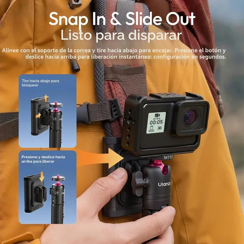 Vista 4 de ULANZI MT55 SnapGo Mini Trípode Selfie Stick, 4 en 1, 12.2 pulgadas Universal 1/4
