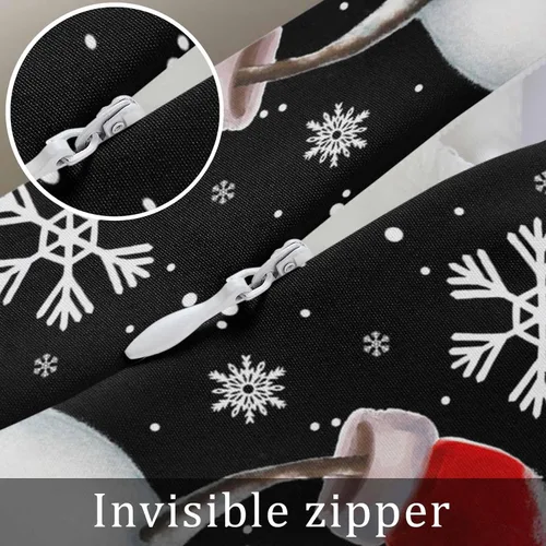 Vista 7 de Fundas de almohada de muñeco de nieve de Navidad, funda de almohada larga de lino, diseño de copos de nieve de invierno clásico, negro, protector