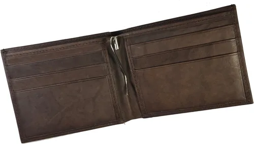Vista 5 de Billetera de cuero para hombre con clip de dinero, plegable, compacta y plegable, Marrón
