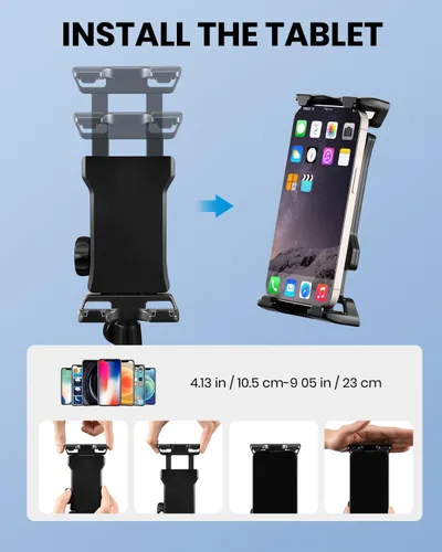 Vista 4 de Moukey Soporte ajustable para tablet con clip para teléfono compatible con soporte de micrófono y soporte de música, compatible con todos los iPad