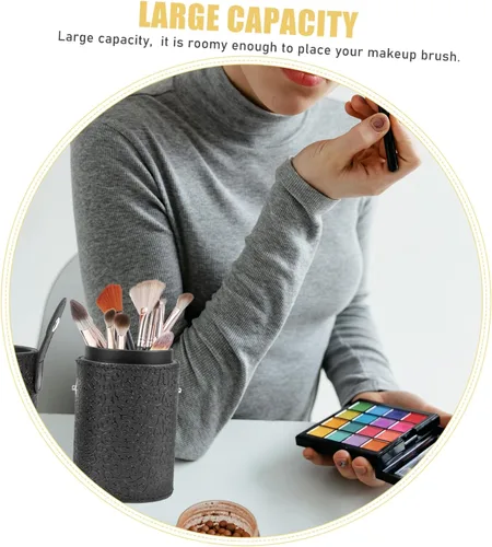 Vista 9 de Angoily 3 unids elegante diseño de textura bloqueable cepillo de maquillaje titular tapa portátil cepillo cosmético almacenamiento caso