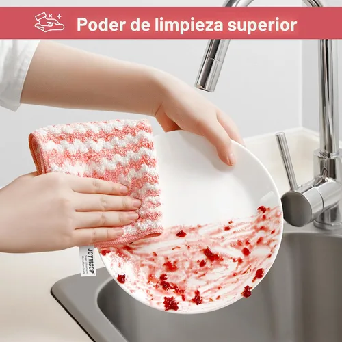 Vista 2 de JOYMOOP Paño de limpieza de microfibra, juego de 18 piezas, pequeño, rosa