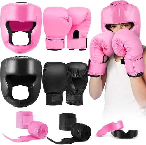 Vista 9 de Kanayu Juego de 12 piezas de equipo de boxeo para niños principiantes de 6 a 18 años, incluye casco de boxeo y guantes, vendas, protectores bucales