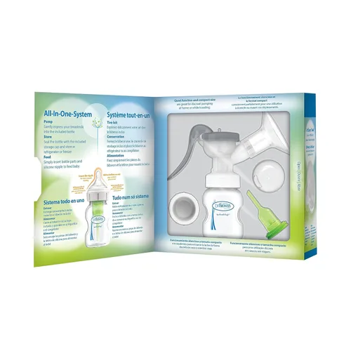 Vista 9 de Dr. Brown's Extractor de leche manual con escudo SoftShape 100% silicona (B, brida de 0.984 in) y opciones anticólicos+biberón de cuello ancho de 5