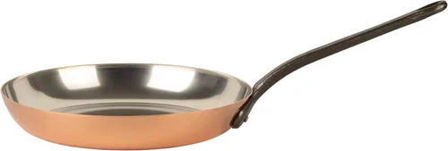 Vista 9 de Sartén de cobre estañado con mango de hierro fundido Sartén tradicional de cobre macizo con revestimiento de estaño Sartén fabricada en Francia