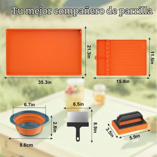 Vista 3 de Juego de fundas de silicona para parrilla Blackstone de 36 pulgadas con accesorios de parrilla Blackstone de 16 pulgadas, cepillo de limpieza