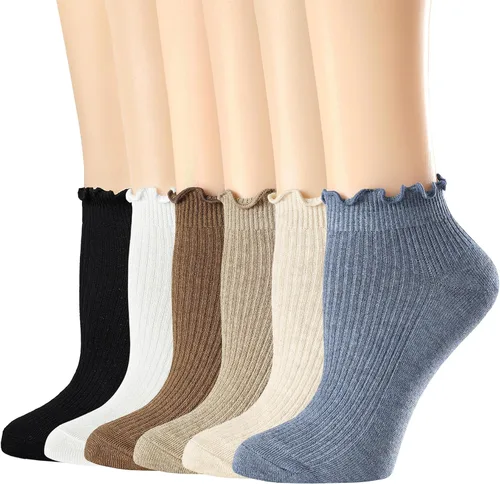 Vista 13 de Mcool Mary Calcetines tobilleros con volantes para mujer, paquete de 6 Blanco