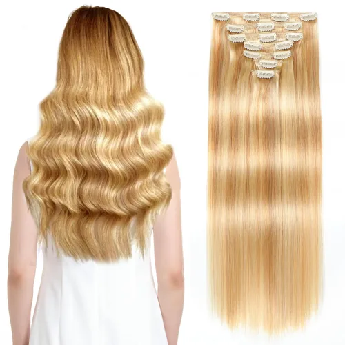 Vista 17 de Sisily - Extensiones de cabello con clip de cabello humano real, 30 cm 70 g, balayage de marrón chocolate a rubio, 100% cabello humano Remy