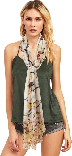 Vista 3 de GERINLY - Bufanda ligera rectangular con estampado de pájaros de primavera