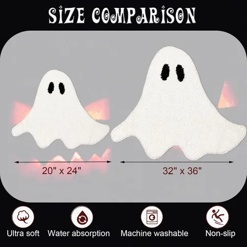Vista 6 de YRXRUS Tapetes de baño de fantasmas de Halloween, ultra suaves, lavables a máquina, color blanco, para decoración de habitación de Halloween, 20 x