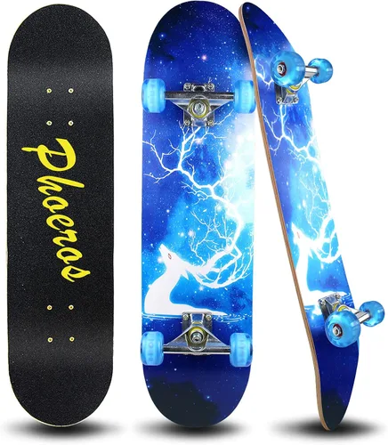 Vista 9 de PHOEROS Complete Skateboards- Standard Skateboards for Beginners Kids Boys noche skaype