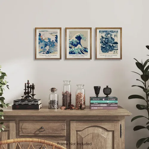 Vista 5 de Arte de pared japonés – Póster estampado de la gran ola Hokusai – Decoración clásica de pared Kanagawa – Decoración japonesa para el hogar