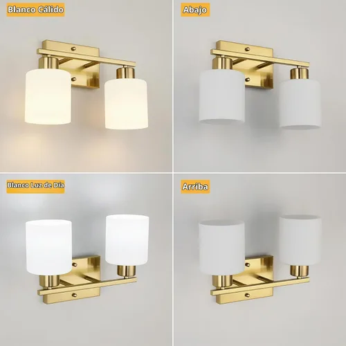 Vista 5 de [Usado] WILON 2 luces doradas cepilladas, accesorios de iluminación de tocador de baño con pantallas de vidrio esmerilado blanco leche, modernas