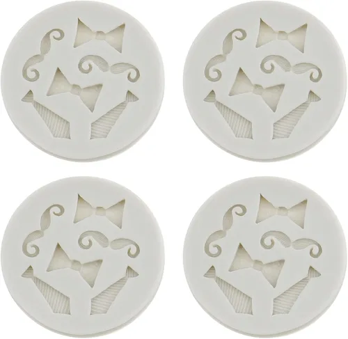 Vista 7 de Luckycivia - Juego de 4 pajaritas para barba, molde de fondant de chocolate con caramelo, molde de silicona para pastel (gris)