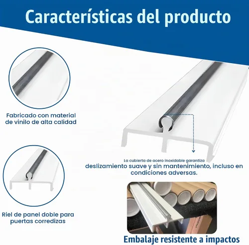 Vista 2 de KC Hardware - Riel de puerta corrediza de vinilo blanco de 60 pulgadas para puerta de patio, paquete de 1 unidad