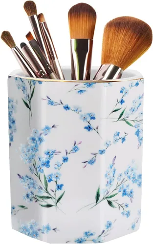 Vista 10 de Soporte para bolígrafo para escritorio, con patrón floral, taza de lápices para niñas, niños, organizador de escritorio de cerámica duradero, Rosa