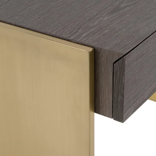 Vista 8 de Limari Home Trajory Collection - Escritorio moderno con acabado de chapa de olmo para oficina en casa con 4 cajones de cierre suave, gris, dorado