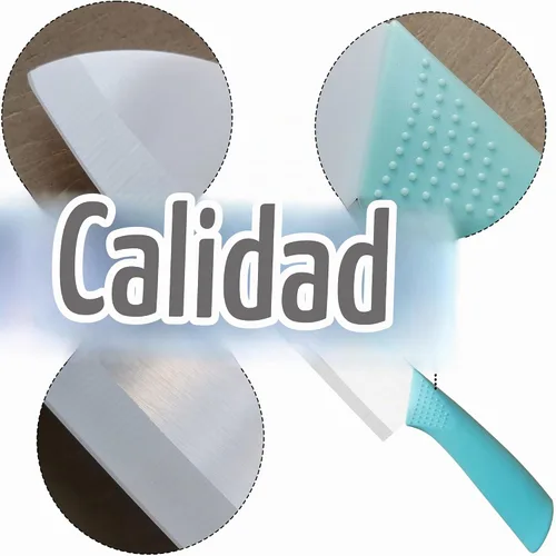 Vista 2 de Cuchillo de cerámica – Cuchillo Santoku de chef de 7 pulgadas – Cuchillo de cocina de cerámica afilado con cubierta de funda Aguamarina