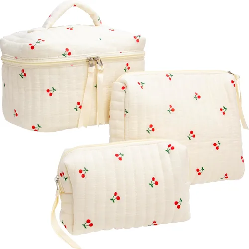 Vista 25 de PAZIMIIK - Bolsa de maquillaje de algodón para mujer, grande, acolchada para viaje, Rosa (Bow Pink), Vintage