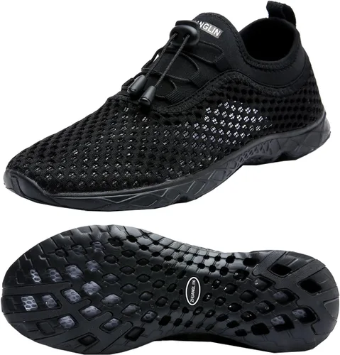 Vista 14 de Zapatos de agua para mujer de secado rápido, drenaje de 3 segundos y todo terreno para natación, senderismo, yoga 18155Negro