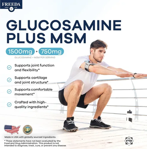Vista 2 de Freeda Vegan Glucosamine MSM – Glucosamina Vegetariana HCl 1500 mg sin mariscos + MSM 750 mg para apoyo articular, flexibilidad y movilidad