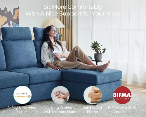 Vista 3 de LINSY HOME Sofá modular modular, sofás de respaldo alto mejorados con 4 reposacabezas, sofá cama en forma de U con asiento de almacenamiento