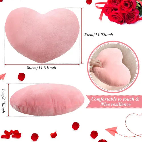 Vista 2 de Queekay 4 piezas de almohada de corazón de San Valentín lindo cojín de peluche de San Valentín en forma de corazón, almohada decorativa de peluche