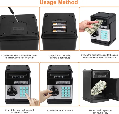 Vista 8 de Alcancía Electrónica de Cajero Automático con Contraseña de Dibujos Animados Lata de Monedas de Efectivo Puede Desplazar Automáticamente Billetes