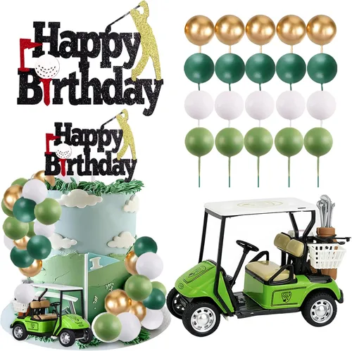 Vista 8 de MEMOVAN Decoraciones para tartas de golf, decoraciones para tartas de cumpleaños, mini carrito de golf, decoración de pasteles temáticos de golf