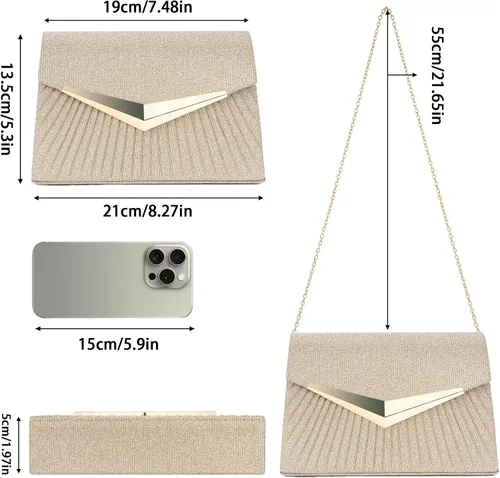 Vista 5 de Larcenciel Bolsos de noche para mujer, bolso de noche plisado brillante, elegante embrague de lentejuelas para boda, fiesta de cóctel formal