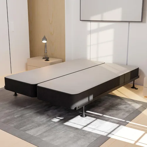 Vista 10 de Spring Solution - Juego de somier/base tradicional de madera dividida de 4 pulgadas para colchón, marco de madera con diseño de paneles de tela Negro