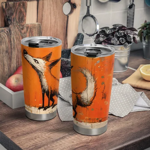 Vista 2 de Regalos de zorro de 20 onzas para los amantes de los zorros, regalos de café para los amantes del café, genial, divertido, lindo vaso de café