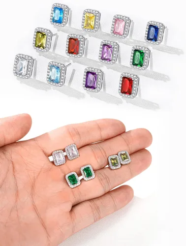 Vista 9 de ChicSilver Aretes de plata de ley 925 con forma de corazón, redondo, pera, esmeralda y piedra natal para mujer, joyería de cumpleaños