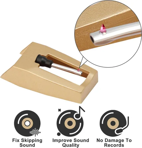 Vista 3 de Paquete de 4 agujas para tocadiscos, JUKFITA agujas doradas de repuesto para tocadiscos compatibles con Crosley, Victrola, Vinyl, fonógrafo ION 4