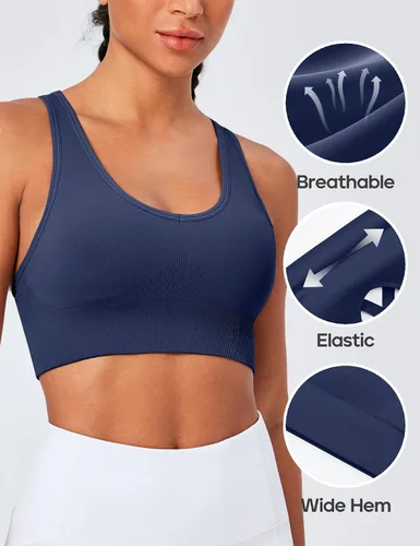 Vista 2 de Heathyoga Sujetadores deportivos ajustables de alto impacto para mujer, sujetadores de entrenamiento acolchados de alto soporte, paquete de brasier