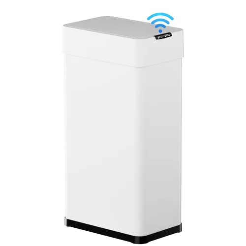Vista 2 de TLSUNNY Basurero automático de 13.2 galones, de acero inoxidable, con sensor de movimiento, cubo de basura inteligente con tapa de mariposa, anillo