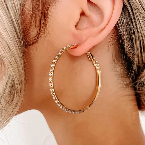 Vista 4 de MOROTOLE Aretes de aro de oro de 14 quilates con diamantes de imitación, finos, grandes, hipoalergénicos, para mujeres y niñas, regalos de joyería