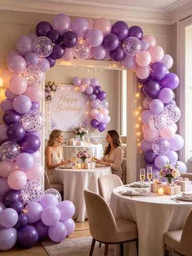 Vista 7 de Globos morados, 60 globos de látex de color morado claro y perla metálica, globos de confeti para cumpleaños, baby shower, despedida de soltera