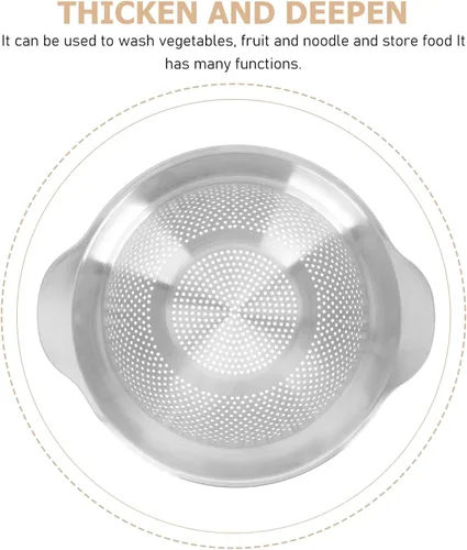 Vista 2 de Thickened Stainless Steel Strainer Basket with Reinforced Base for Kitchen Use Multipurpose Vegetable and Rice Colander for Washing Draining and