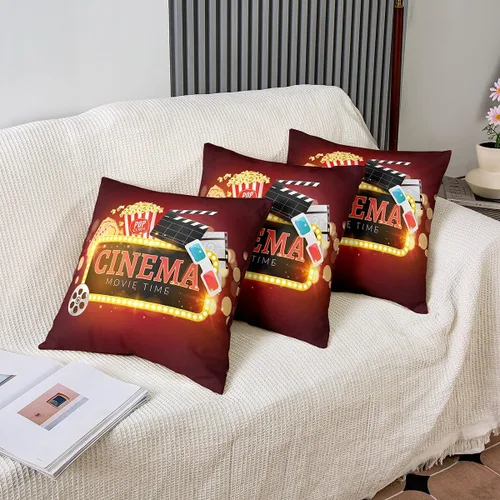 Vista 4 de Juego de 2 fundas de almohada estilo cine vintage de 18 x 18 pulgadas, fundas de almohada decorativas para sofá cama con temática de película