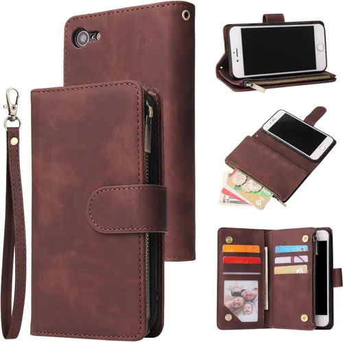Vista 23 de UEEBAI - Cartera clásica de cuero sintético con cierre magnético, funda de iPhone con cierre