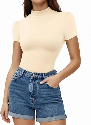 Vista 16 de MANGOPOP - Camiseta de cuello alto falso de manga 3/4 ajustada para mujer 03 Negro