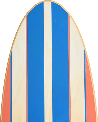 Vista 5 de Creative Co-Op Decoración de pared de tabla de surf decorativa costera, rayas rojas y azules superpuestas sobre madera natural, se cuelga vertical u