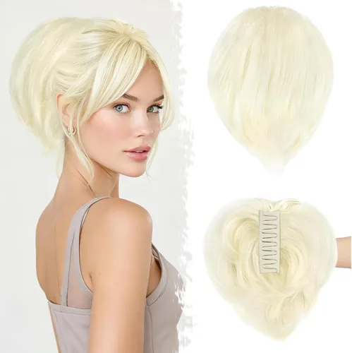 Vista 13 de BARSDAR Extensión de cabello humano corto con clip de garra con metales flexibles, cabello humano real de 8 pulgadas, extensiones de moño